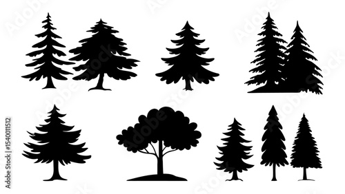 A set of minimalist pine trees silhouette vector