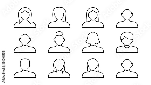 set of man and woman face drawn in black line art