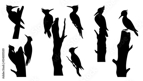 Set of woodpecker silhouette