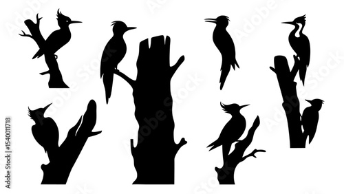 Set of woodpecker silhouette