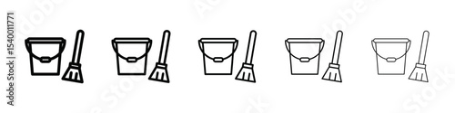 besom with stick and pail icon isolated vector on white background set