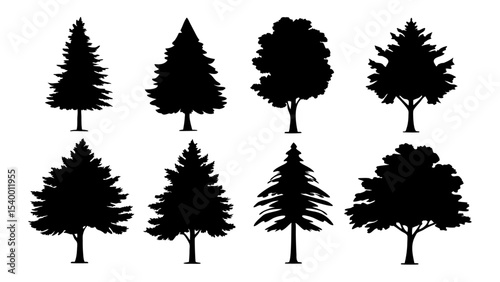 A set of minimalist pine trees silhouette vector