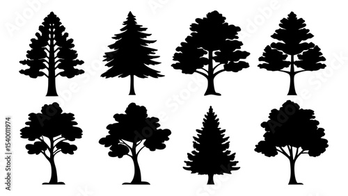 A set of minimalist pine trees silhouette vector