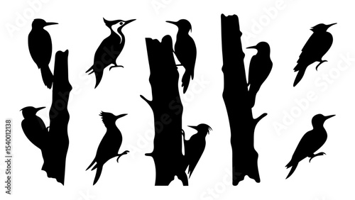 Set of woodpecker silhouette