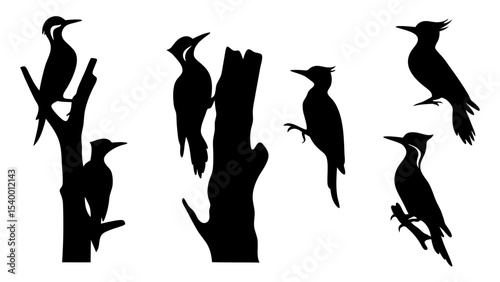 Set of woodpecker silhouette