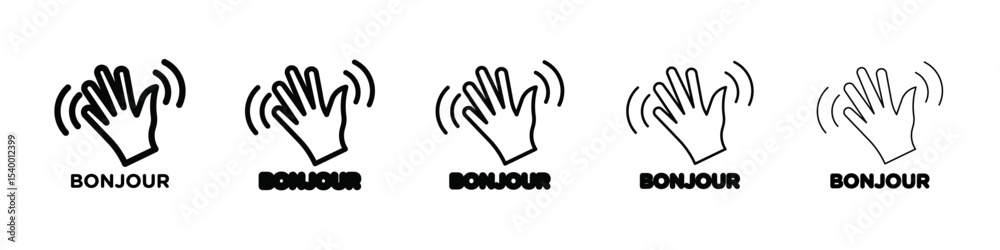 Fototapeta premium Bonjour text with hand wave icon isolated vector on white background set