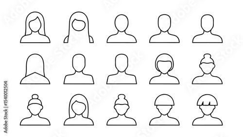 set of man and woman face drawn in black line art