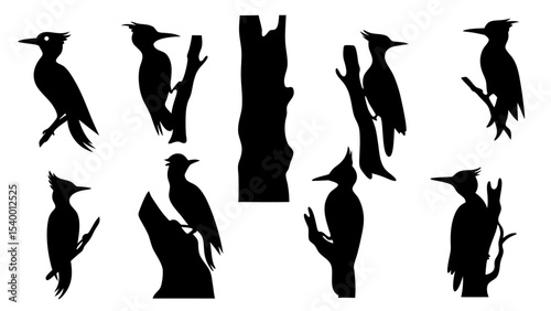 Set of woodpecker silhouette