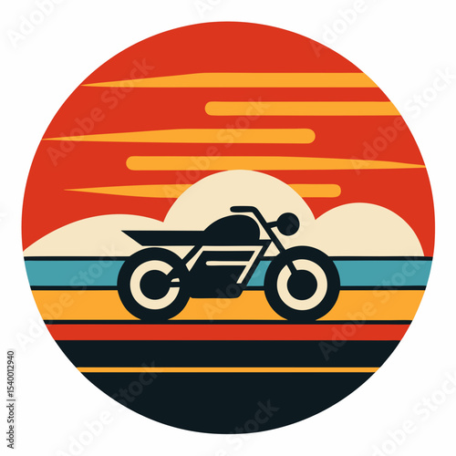 vector illustration motorcycle cruising a desert road in circular ret