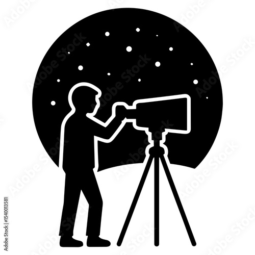Astronomer using telescope to observe stars at night  