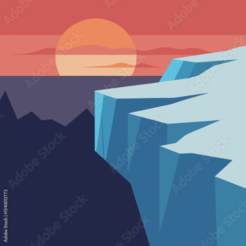 glacial cliffs under cold toned layered sun version one vector illustration