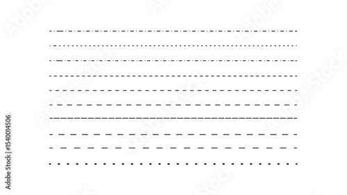 dotted line connection. different types of long dashed line. collection of lines for notebook pages. graphic seamless pattern with black stripes
