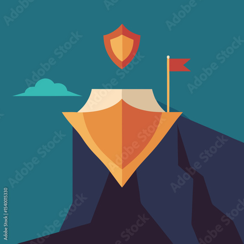 tent at edge of cliff with glowing badge version two vector illustration