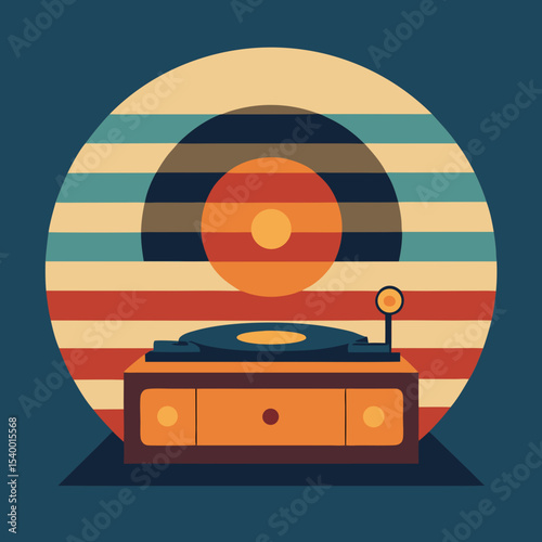 vintage record player with circular stripe sky version one vector illustration