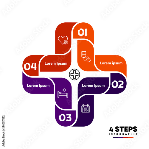 Vector plus infographic, medical diagram, healthcare graph, hospital presentation, emergency chart. Medicine doctor logo. Concept with 4 options, parts, steps, processes.