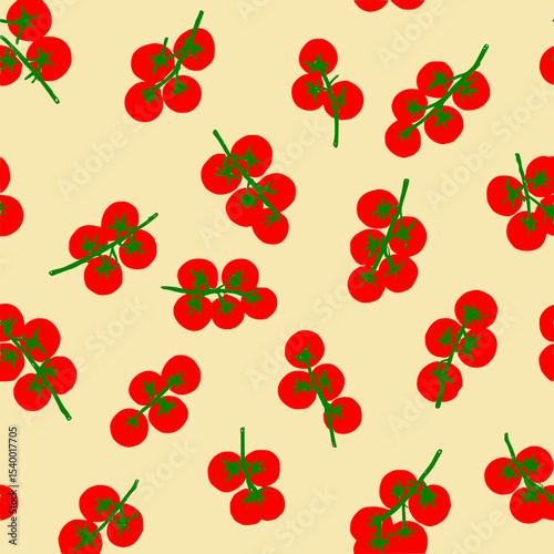 Seamless pattern with hand-drawn red cherry tomatoes