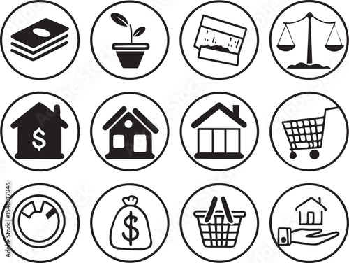 Set of vector icons for web design with symbols for business home internet and more