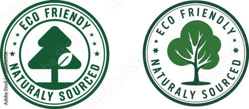 Eco friendly naturally sourced green tree logo with stars in a circle on a light background image view