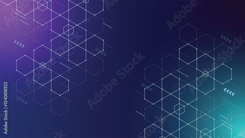 Modern tech background with geometric hexagons, connected dots, and gradient glow ideal for digital, data, and innovation themes in technology and science projects