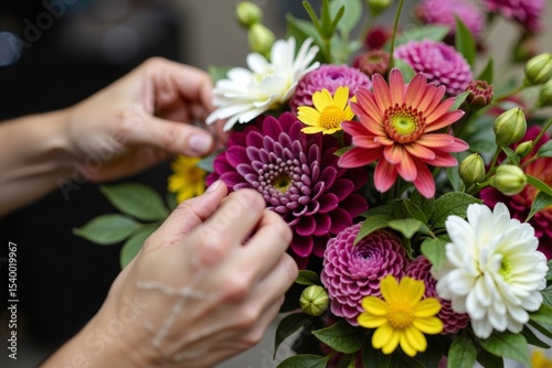 Florist's Expertly Crafted Floral Creation with Vibrant and Unconventional Flowers