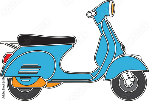 Blue and Orange Vintage Scooter Illustration