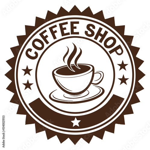 Retro coffee shop badge with steaming mug icon vector