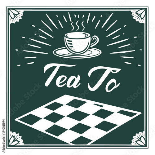 rustic tea shop logo with vintage cup design vector