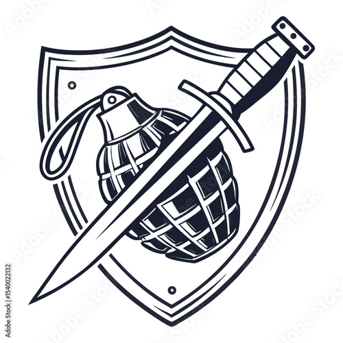 Army-inspired insignia with combat tools design vector