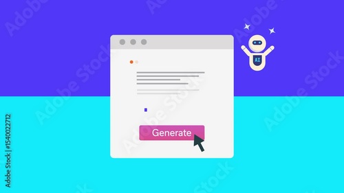 Cursor taps on generative text button and AI driven platform creating image from text prompt, artificial intelligence technology virtual assistant.