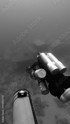 scuba diver and shipwreck 