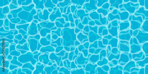 Blue ripple water and sun glare. Banner of water surface in pool. Water texture background. Summer abstract vector background