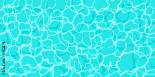 Turquoise rippled water and sun glare. Banner of water surface in pool or sea waves. Water texture background. Summer abstract vector backdrop