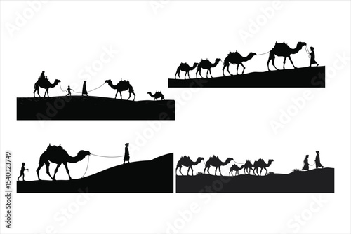 camels in the desert, camel, desert, horse, silhouette, vector, sunset, illustration, animal, egypt, sand, sun, nature, travel, cowboy, landscape, caravan, wild, camels, sky, western, sahara, people, 