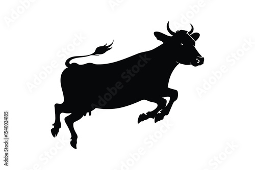 Bold Leaping Bull Black and White Vector Illustration ? Dynamic Animal Silhouette for Logos, Agriculture, or Sports Branding