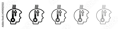 Fever, high temperature icon isolated vector on white background set