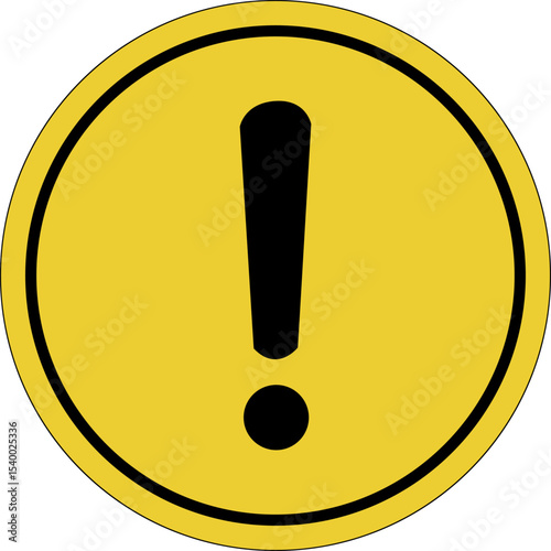 Warning sign with exclamation mark. Symbol of danger and increased attention, Yellow circle sticker. Warning icon. Sign yellow. Circle label.