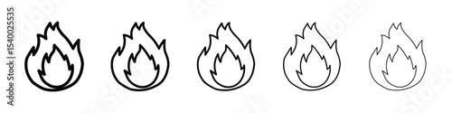Flame fire icon isolated vector on white background set