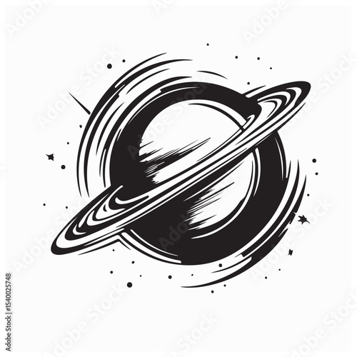 Vector illustration of the planet Saturn with ring system on white background.