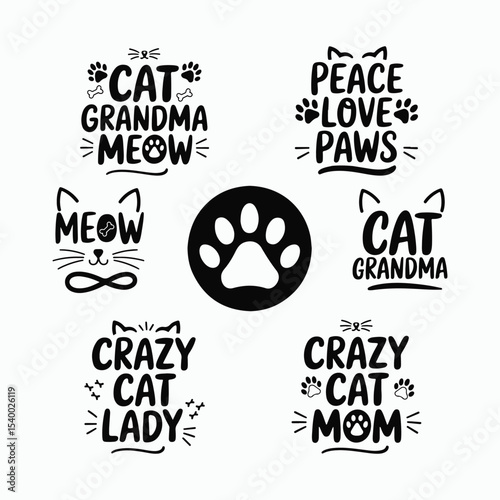 Cat Lover Quotes Bundle – Funny Meow Typography Clipart for Pet Moms and Grandmas