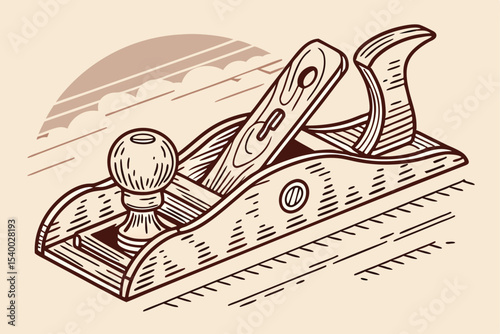 Vintage Hand Plane Illustration for Woodworking and Carpentry Projects