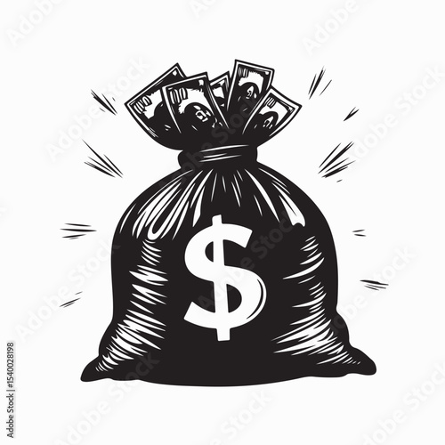 Money Bag With Dollar Sign Image Vector Isolated on white background.
