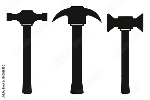 Three Hammer Silhouettes Ball Peen Pickaxe and Double Faced Sledge