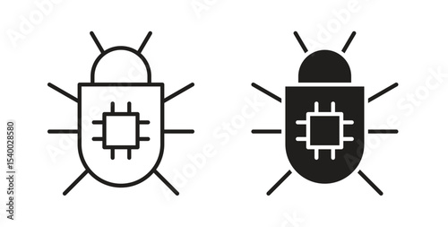 Computer bug icon Logos. Flat Vector Icon Design Template