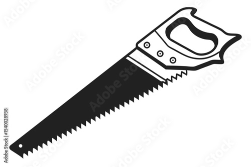 Monochrome Illustration of a Hand Saw with a Decorative Handle Design