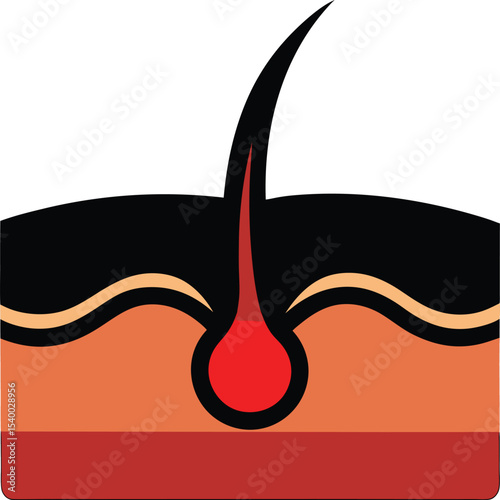
"Human skin cross-section icon, with hair follicle, simplified black flat style"









