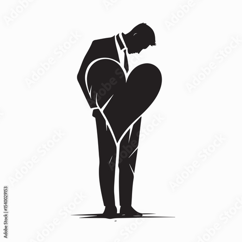 Heartbroken Young Businessman Standing Alone in Emotional Silence design Vector