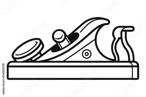 Simple Black and White Line Art Illustration of a Wood Plane