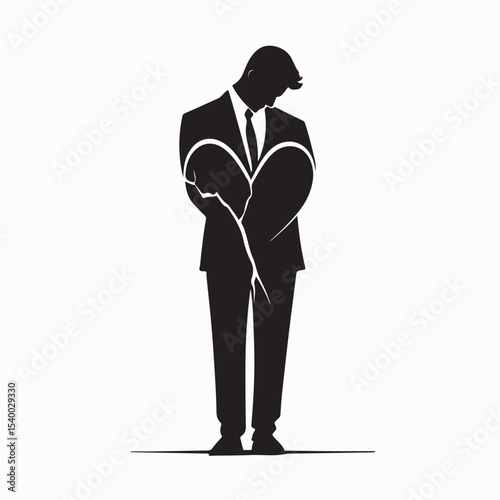 Heartbroken Young Businessman Standing Alone in Emotional Silence design Vector