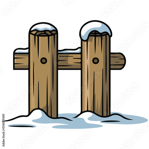Wooden fence covered with snow vector isolated white background