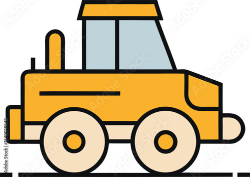 Icon of an asphalt compactor vehicle in line art style with wide front drum and small rear wheels.







